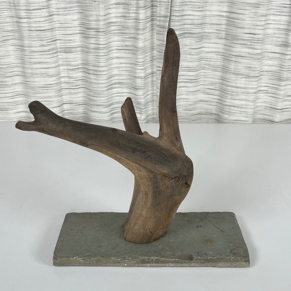 Natural Driftwood Sculpture on Slate Base Coastal Rustic Home Decor Art Piece